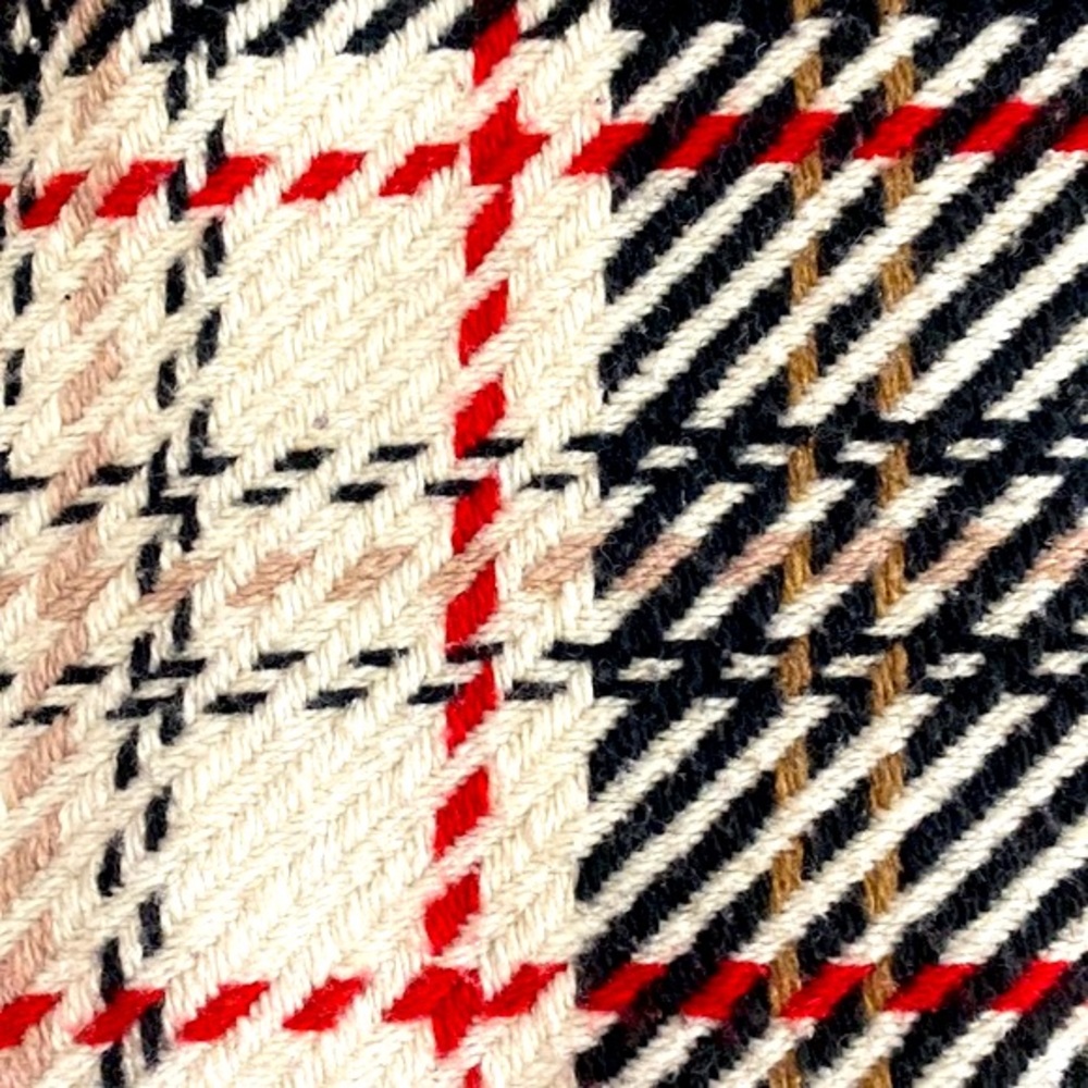Classic cream, black and red woven plaid, double breasted cape style coat - Picture 6 of 8